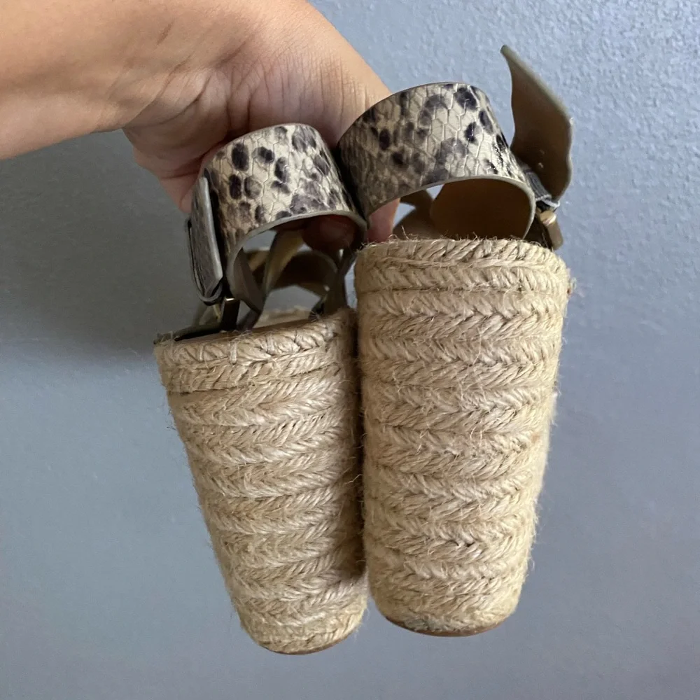 Marc Fisher Wedges Size 8.5 Espadrille Snake Print Leather Platform Mlalenni